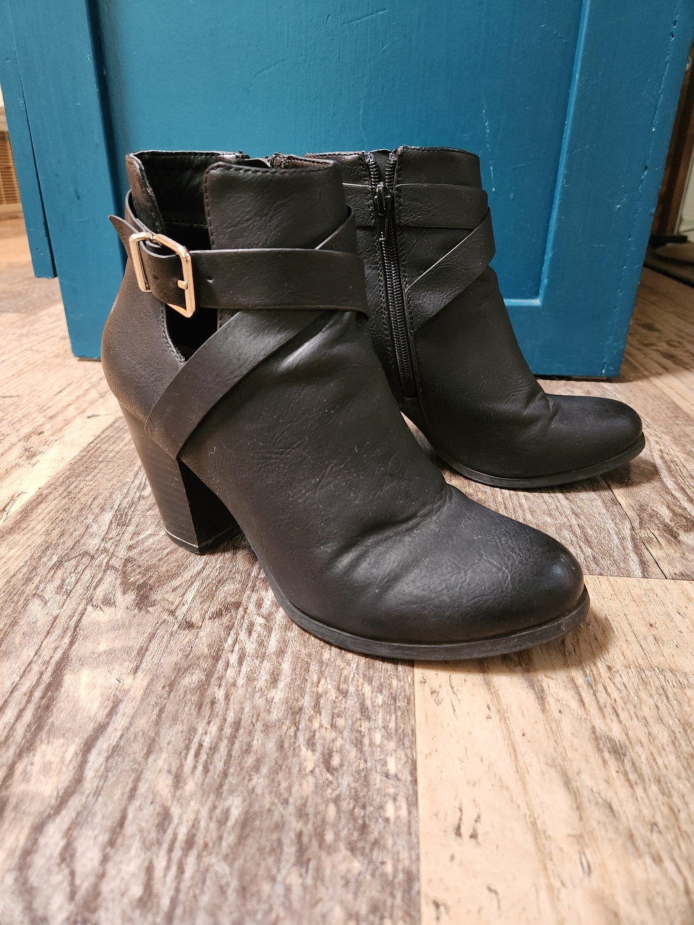 Vegan Black Ankle Boots with Buckle Detail